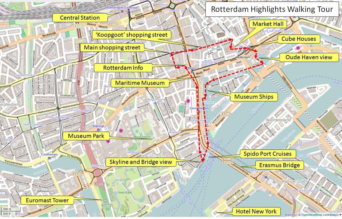 Peta Rotterdam berjalan tour 